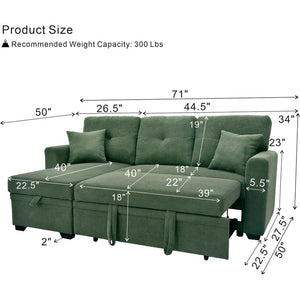 English Elm Sleeper Sectional with Storage Chaise Tufted Polyester Sofa Bed for Small Spaces W5568S00041