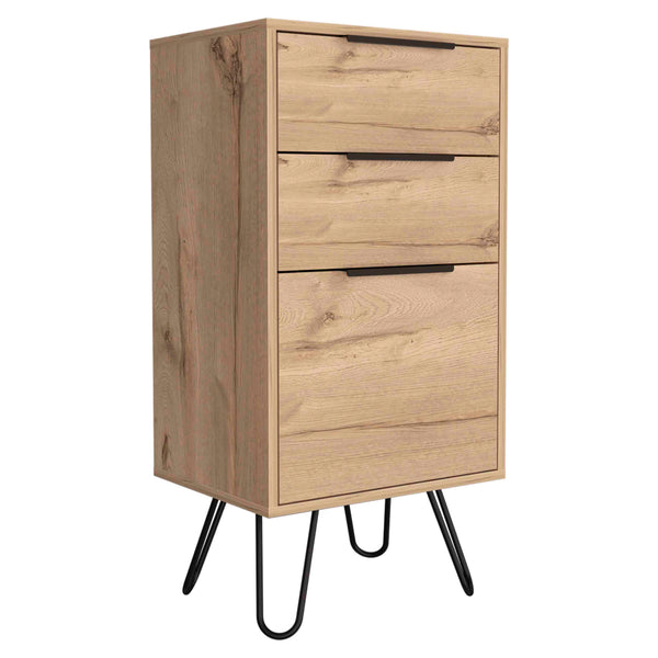 English Elm Augusta Mid-Century Light Oak Dresser with Hairpin Legs, 3 Drawers, Spacious Top for Decor and Storage Beige 31.1 L x 19.3 W x 7.5 H B20091822