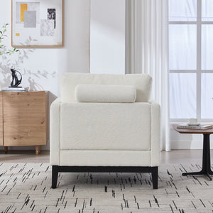 English Elm 35.4" Modern Farmhouse Ivory Boucle Accent Chair With Black Legs, Bolster Pillows For Cozy Living Room W3118P283469