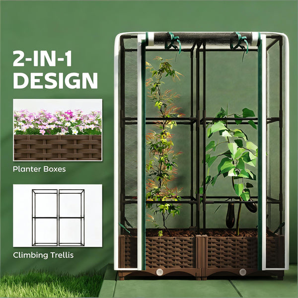 English Elm Crop Cage Raised Garden Bed with Trellis Mesh Enclosure and Built-in Water Reservoir T3971P454868