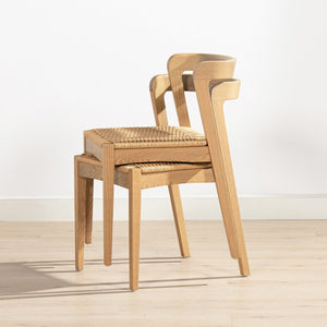 English Elm Jennifer Taylor Home - Capri Handcrafted Oak Dining Chair with Curved Back and Woven Natural Fiber Seat, Sculptural Elegance Brown B2719P395563