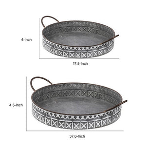 English Elm 18, 20 Inch Galvanized Iron Round Tray Set Farmhouse Serving Platters with Handles B056P416874