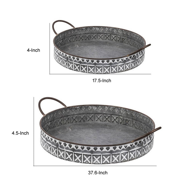 English Elm 18, 20 Inch Galvanized Iron Round Tray Set Farmhouse Serving Platters with Handles B056P416874