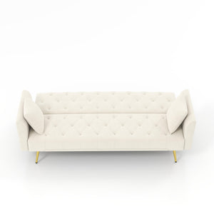 English Elm Modern Tufted Velvet Sleeper Sofa Retro Style Convertible Fold Flat for Compact Spaces Beige W2353P399441