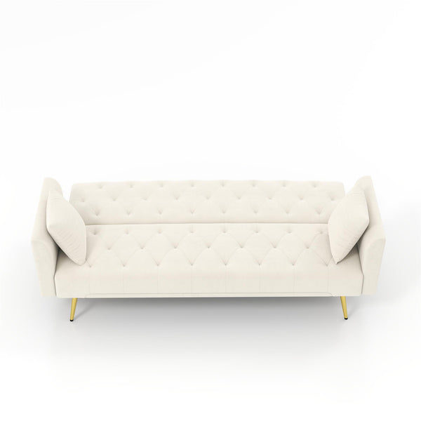 English Elm Modern Tufted Velvet Sleeper Sofa Retro Style Convertible Fold Flat for Compact Spaces Beige W2353P399441