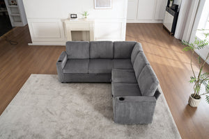 English Elm Sectional Corduroy Sleeper Sofa with Storage and Charging Ports for Small Spaces Grey W1361S00077