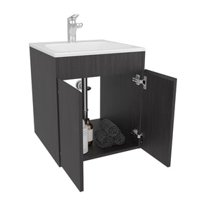 English Elm Bathroom Vanity 45 Meka Black – Compact MDF Unit with Two Drawers, Open Shelf, Modern Durable Design B200P313687
