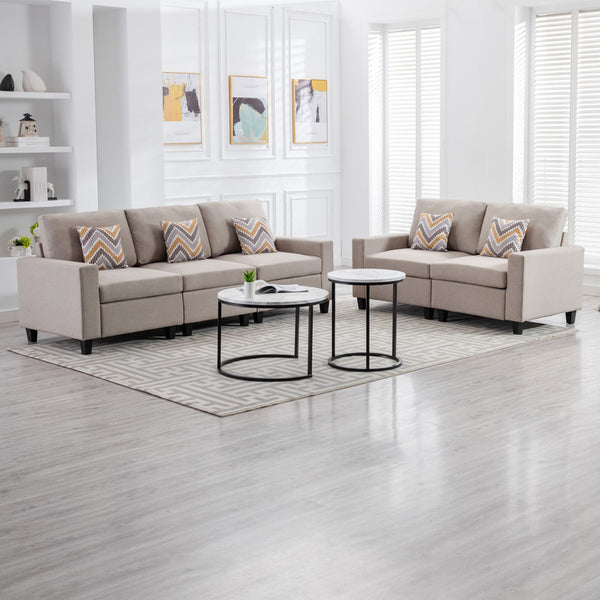 English Elm Nereo Linen Upholstered Sofa and Loveseat Set with Pillows for Modern Living Rooms B2749S00122