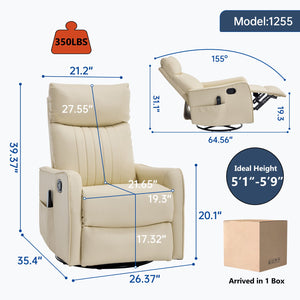 English Elm Beige Fabric Swivel Rocker Recliner with Massage Nodes and Lumbar Heat for Living Room Beige W1803P363430