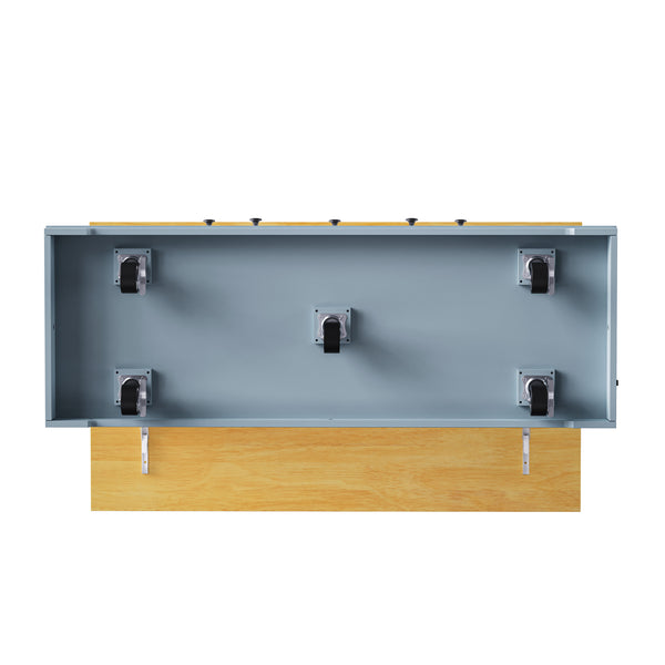 English Elm K&K 53" Large Kitchen Island with 2 Stools, Built-In Power Station, Wheels, Drop Leaf & Ample Storage Grey-Blue N707S000007G