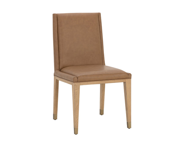 Sunpan Kalla Dining Chair Set of 2 - Stylish Milliken Cognac Upholstery, Rustic Oak Base & Gold Caps