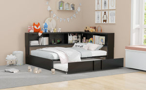 English Elm Metal Full Size Daybed with Trundle, Built-In Storage Cabinets & USB Ports for Small Rooms Black DL001523AAB