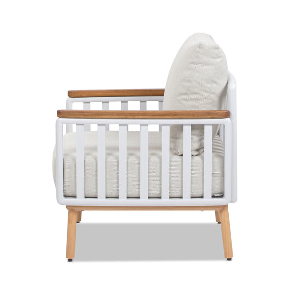 English Elm Jennifer Taylor Home - Calarono Teak & Aluminum Patio Accent Arm Chair Set of 2 — Sand Dune Chenille Cushions, UV‑Resistant Comfort, Rust‑Proof Frame (32x30x30) B2719P320844