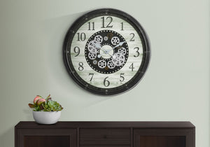 English Elm Clocks, 30" Round Gear Mechanism Wall Clock - Oversized Brown Decorative Timepiece For Any Space B2710P287134