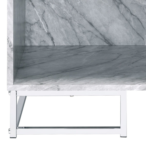 English Elm Azrael White Faux Marble Top Accent Table with Chrome Metal Base, Drawer & Open Storage, 100lb Limit B2726P340578