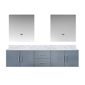 English Elm Dark Grey Double Bath Vanity With Carrara Marble Top & Led Mirrors - Elegant Storage Solution! B2731S00833