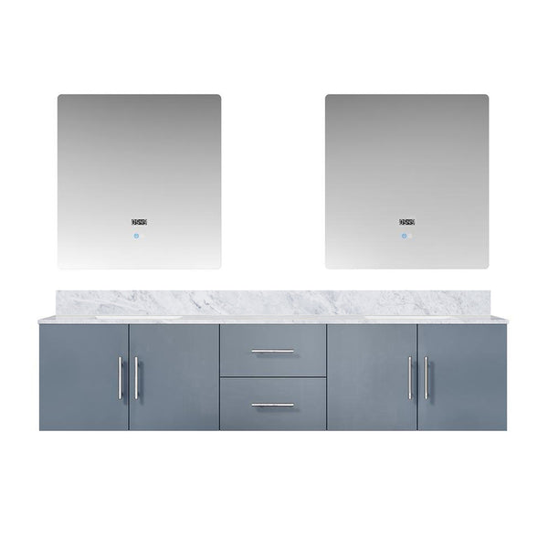 English Elm Dark Grey Double Bath Vanity With Carrara Marble Top & Led Mirrors - Elegant Storage Solution! B2731S00833