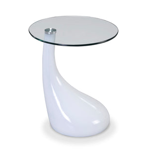 English Elm Lava Glass Top End Table with Curved Colorful ABS Base, Tempered Glass Accent for Living Room White B365S00142