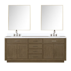 English Elm Grey Oak Double Bath Vanity 80" With Cultured Marble Top, Chrome Faucets, Mirrors & Storage Solutions B2731S01813