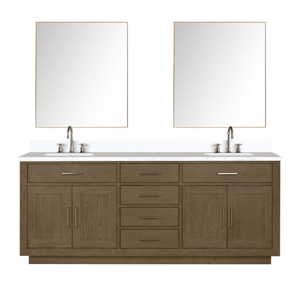 English Elm Grey Oak Double Bath Vanity 80" With Cultured Marble Top, Chrome Faucets, Mirrors & Storage Solutions B2731S01813