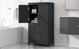 English Elm Bathroom Storage Cabinet, Cabinet With Two Doors and Drawers, Adjustable Shelf, Mdf Board, Black