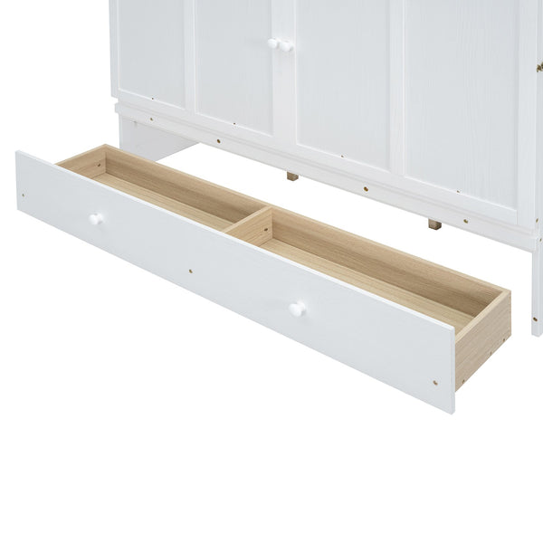 English Elm Queen Murphy Wall Bed with Pull Out Drawer and Built in Usb Charging Cabinet White N708P205905K