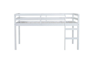 English Elm Solid Twin Loft Bed with Ladder and Reinforced Slats for Storage-Friendly, Space-Saving Bedrooms White W504P190951