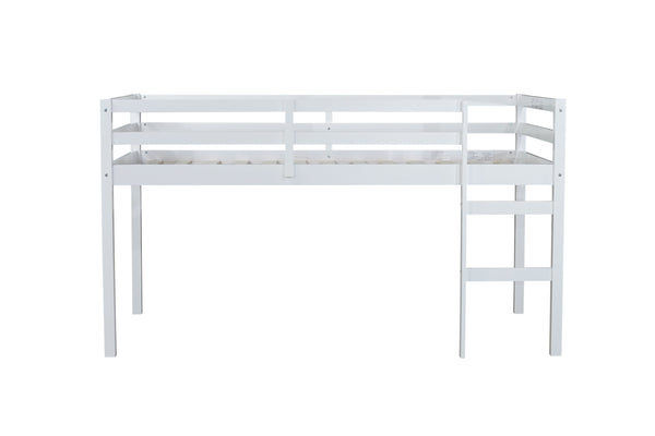 English Elm Solid Twin Loft Bed with Ladder and Reinforced Slats for Storage-Friendly, Space-Saving Bedrooms White W504P190951