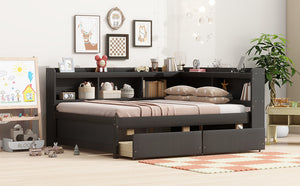 English Elm Full Size L-Shaped Bed With Bookcases, Usb Ports & Storage Drawers - Smart Space-Saving Solution! W504S00220