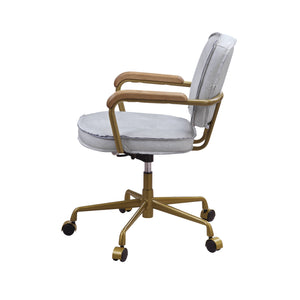 English Elm Siecross Vintage White Top Grain Leather Office Chair with 360° Swivel, Plush 3" Cushion, Casters B2726P255341