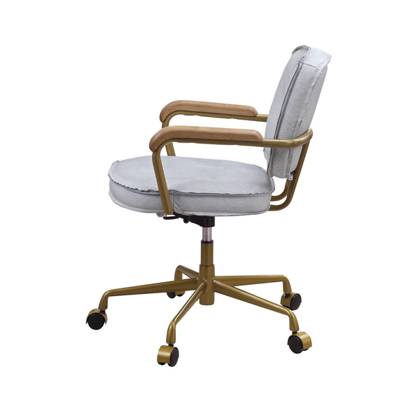 English Elm Siecross Vintage White Top Grain Leather Office Chair with 360° Swivel, Plush 3" Cushion, Casters B2726P255341