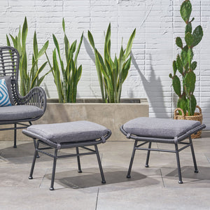 English Elm Christopher Knight Home® - Montana Faux Rattan Outdoor Ottoman Set of 2 with Water-Resistant Gray Cushions, Steel Frame Durable 65045.00GRY
