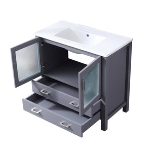 English Elm Dark Grey Bath Vanity 36" W X 18.25" D - Modern Design With White Ceramic Top & Soft-Close Drawers B2731P260437