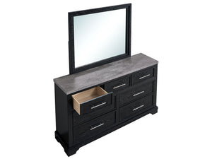 English Elm Grande Six Drawer Dresser Black Laminate Faux Granite Top with Chrome Hardware B078P497910