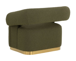 Sunpan Aggie Swivel Lounge Chair - Mid-century Accent With Copenhagen Olive Fabric & Gold Base Elegance Green Fabric 111482