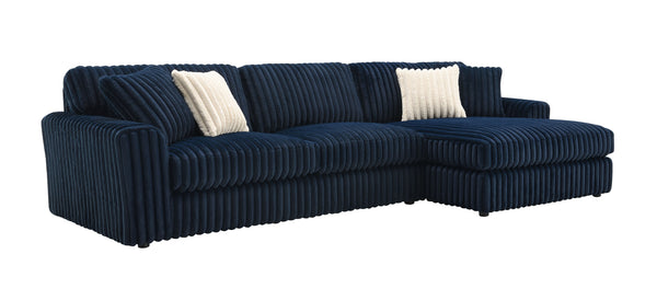 English Elm Breton Corduroy Sectional Sofa in Blue with 4 Pillows, Plush D28 Foam, Sturdy Wood Frame, Modern Comfort B2726S00295