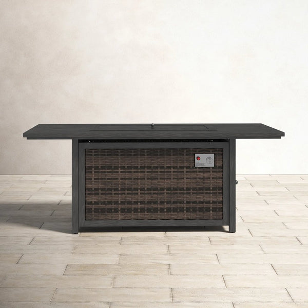 English Elm Aluminum/Wicker 62" Outdoor Propane Fire Pit Table in Espresso — 50" Fire Bowl, Rust-Resistant Aluminum, Covered Lid, Hidden Tank, Stylish Patio centerpiece B120P205639