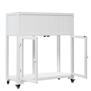 English Elm TOPMAX Mini Cold Frame Greenhouse with Fir Wood, Polycarbonate Doors, Raised Bed & Removable Wheels White N717P229026K