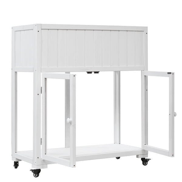 English Elm TOPMAX Mini Cold Frame Greenhouse with Fir Wood, Polycarbonate Doors, Raised Bed & Removable Wheels White N717P229026K