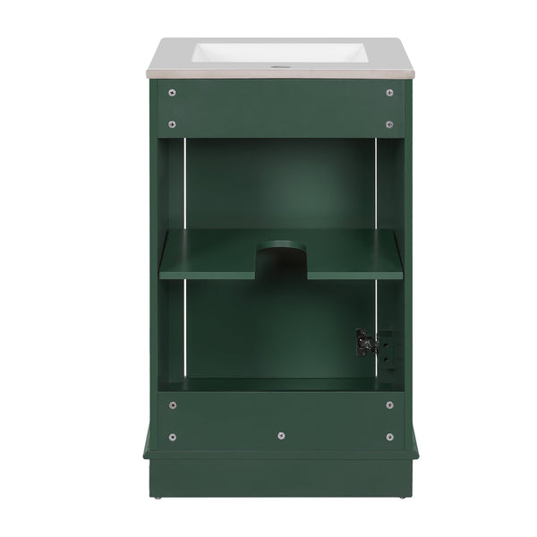 English Elm 20-inch Bathroom Vanity with Ceramic Sink, Modern Freestanding Single Vanity with Soft-Close Doors and Adjustable Shelf for Ample Organized Storage Green N710P317678F