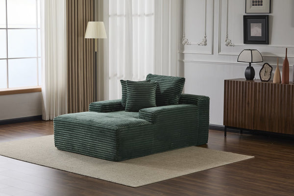 English Elm Oversized Chaise Lounge Chair Cozy Cloud Corduroy Plush Sleeper Daybed with Throw Pillows, Wide Armrest and No Assembly Green W3723P345159