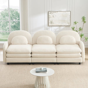 English Elm Teddy Fleece Modular Cloud Sofa Sculptural Curved Three Seat Living Room Couch Beige White W5656S00080