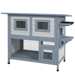 English Elm PawHut Extendable Outdoor Cat Tunnel 79" Wooden Catio Run with Weatherproof Mesh, Multi-Entry LIGHT GREY W2225P200727