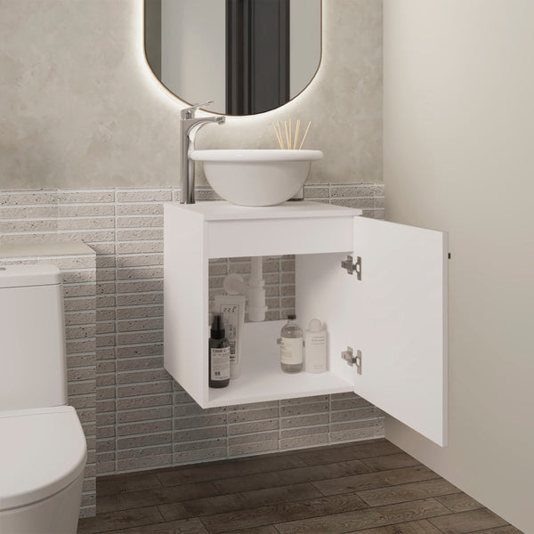 English Elm Clyde Floating 18" Wide Wall-Mount Vanity with Wessel Sink, Single Door Shelf, White Modern Storage B070P337119