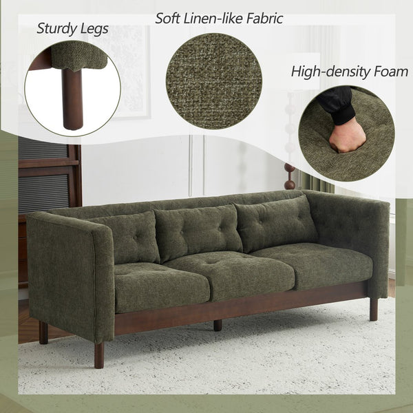 English Elm Christopher Knight Home® - 78" Upholstered Sofa with Tufted Linen-Like Fabric, Deep 19" Seat, Sturdy Rubber Wood Legs, 900lb Capacity Dark Green N763P243921F