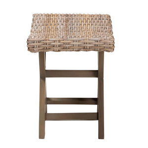 English Elm Bohemian Handwoven Kubu Rattan Footstool with Solid Mahogany Frame Artisan Accent B2750P420408