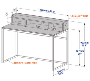English Elm 47" French Oak Writing Desk with Hutch Matte Steel Frame Modern Home Office Storage W3151P352767
