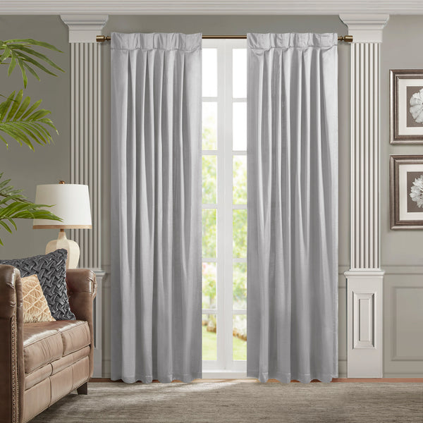 JLA Home Croscill Classics - Pleat Avignon Satin Curtain Panel with Tieback — Vintage Silk-Like Sheen, Box Pleat Elegance for Rooms Silver CCL40-0050