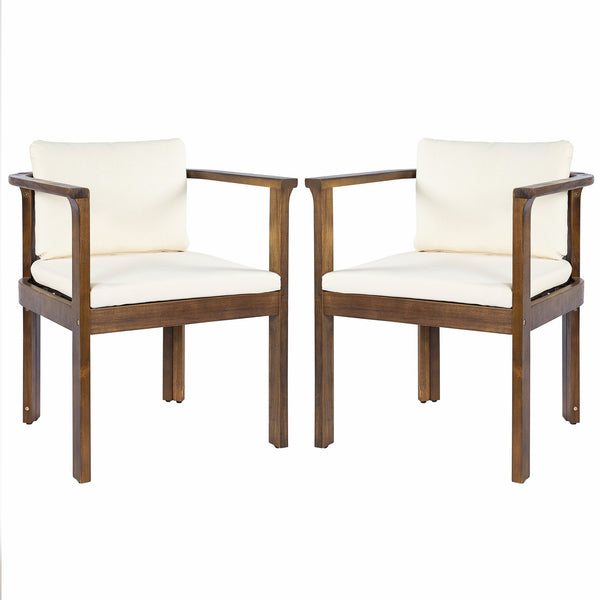 English Elm Outdoor Acacia Wood Dining Chairs Set of 2 with Cushions and Curved Arms Brown,Cream N768P372905B