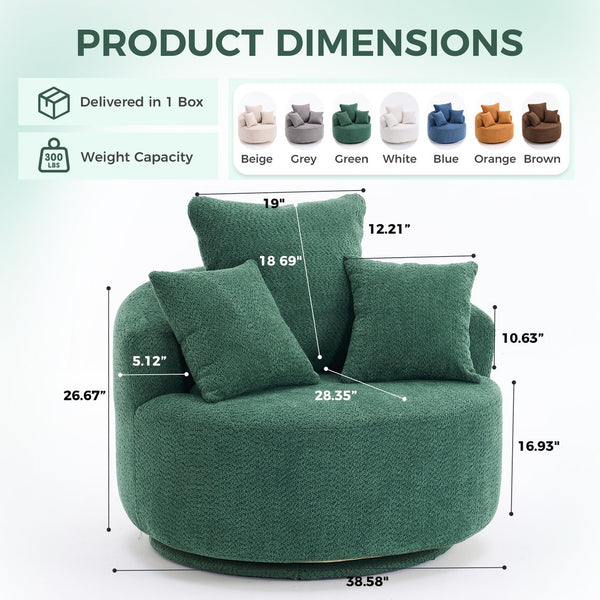 English Elm 360° Swivel Chair upholstered barrel accent chair with plush high-resilience foam and pillows for comfort Antique Green W2231P264471